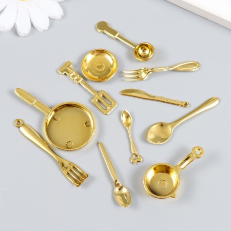 Decor for creativity PVC "Kitchen utensils" 11 objects gold 4x2x1 cm
