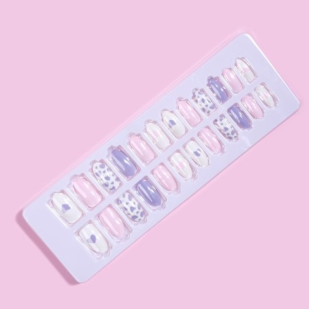 Follow nails, 24 pcs, with adhesive plates, almond shape, white/pink/lilac color-5