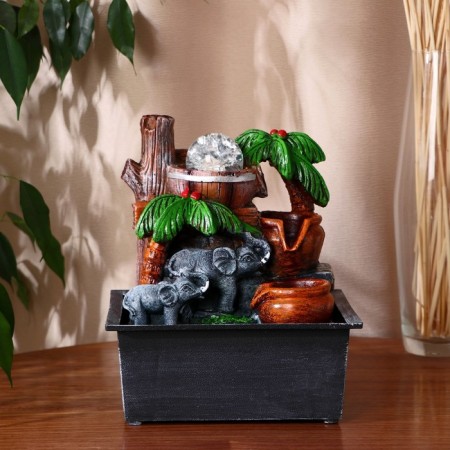 Fountain "Elephants under the palm trees by the tree" 19x13x26 cm (with backlight)