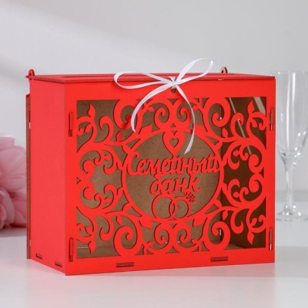 Family bank with monograms, 24x14x20 cm, red
