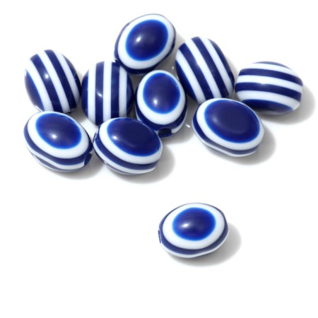 Bead "striped" oval, 1.2 × 0.9 × 0.9 cm, (set 10 pcs.), The color is white-blue-1
