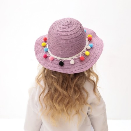 Hat with bombs for Minaku girl, purple color, size 50-3