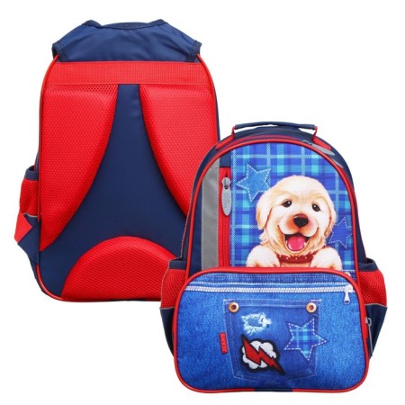 School backpack, 37 x 26 x 13 cm, ergonomic back, calligrata orth "puppy on jeans", blue-5