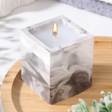 Candle "Square" in a candlestick of gypsum, 5x6cm, marble with black stripes