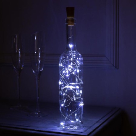 Garland “thread” 2 m dew with a cork, IP20, silver thread, 20 LED, white glow, lr44x3