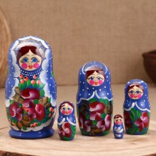 Матрёшка "Анастасия", синее платье, 5-кукольная, 16 см