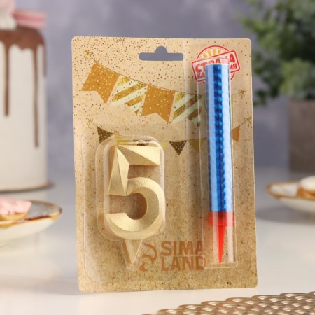 Candle for cake the number "Gran + Fountain" Golden "5"-3
