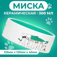 Ceramic Love and Cats bowl 300 ml 12.5 x 4.5 cm, mint