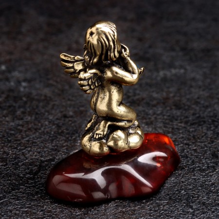 Souvenir "Angel is a thoughtful", brass, amber, 2x3x3.5 cm-2