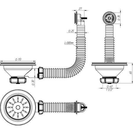 Issue Aquant, 3 1/2 ", with a plastic grill d = 115 mm, with a round overflower-2