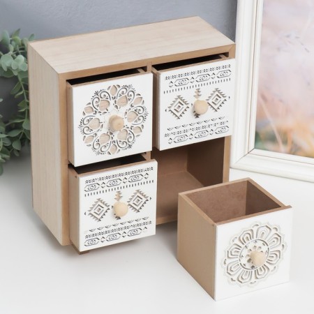 Casket wood chestnut 4 boxes "Eastern motifs" beige-white 10x22.3x24.8 cm-1
