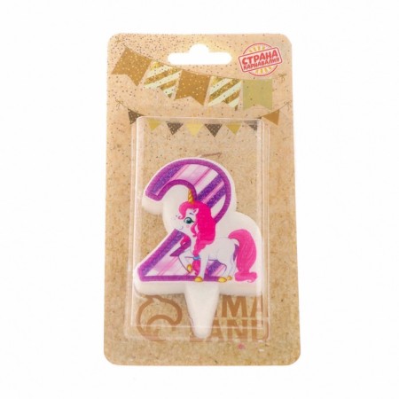 Candle in the Cake "Unicorn", number 2, purple, 6.5 cm-3