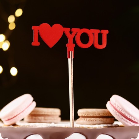 Topper wooden "I love you" red 12x5 cm-1
