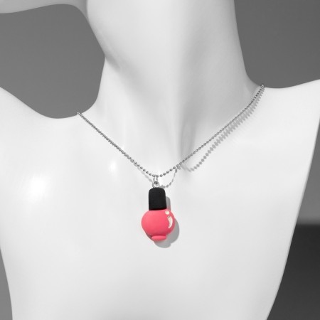 Pendant "Joy" nail polish, black pink color in silver, 40 cm-4