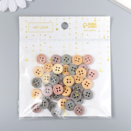 Buttons wood for creativity 4 punctures "style" set 40 pcs mix 1.2x1.2 cm-4