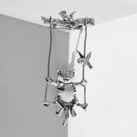 Brooch "Cat on a swing" in black silver