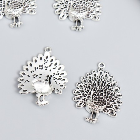 Decor for creativity Metal "Peacock" silver set 7 pcs 3x2.1 cm