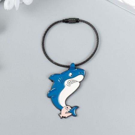 Trick metal on the cable "Shark with fish" enamel 5.2x4.1 cm-1