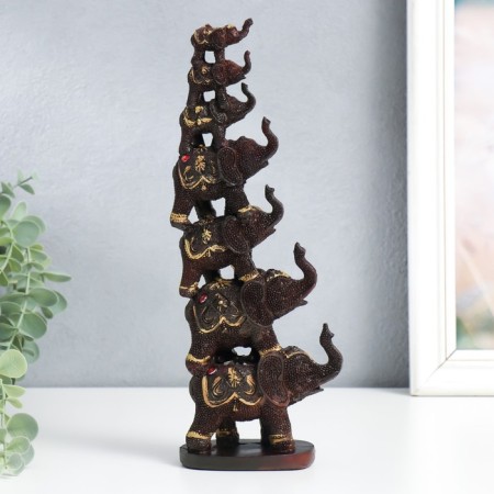 Polystone souvenir "Seven elephants in the pyramid" Brown 5.3x10x29 cm-3