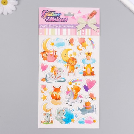 EVA sticker, Paper "Cute Beasts" with sparkles of mix 14x27.5 cm-1
