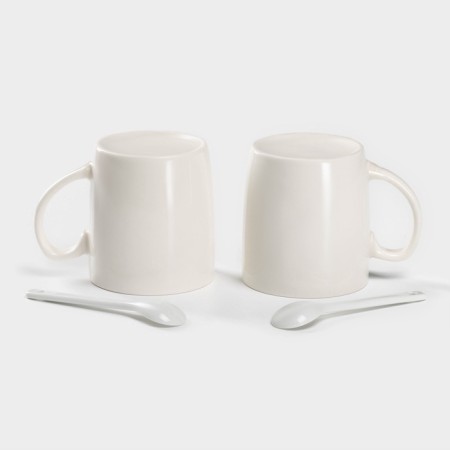 A set of ceramic mugs with spoons "Spring", 2 items: 200 ml, Mix drawing-2