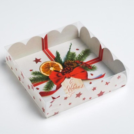 Box for confectionery products with PVC “Happy New Year!”, 13 x 13 x 3 cm, New Year-2