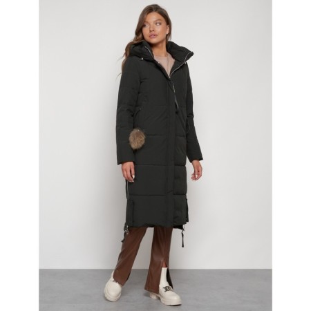 Coat insulated winter female, size 54, dark green color-6