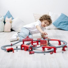 Железная дорога для детей «Служба спасения», 92 предмета, на батарейках со звуком