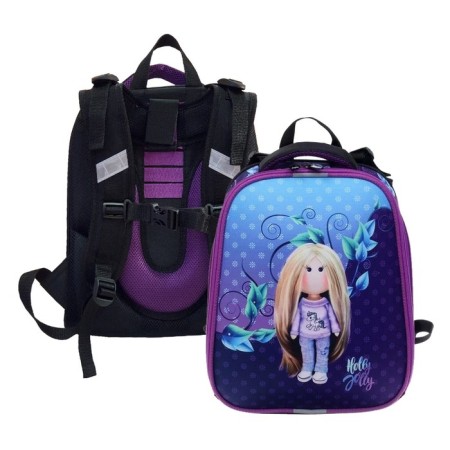 School backpack 38 x 30 x 16 cm, ergonomic back, Stavia "Tilda", blue/lilac/gray