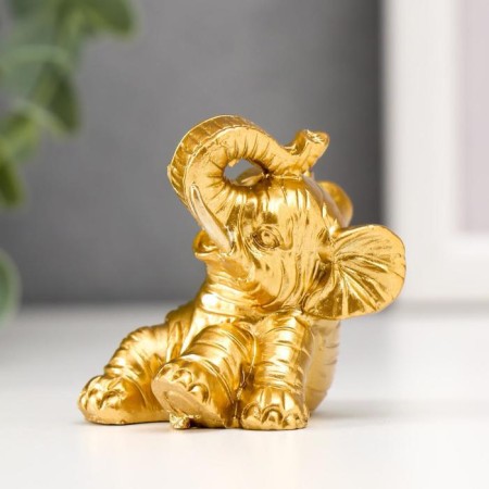 Souvenir Polystone "Golden Elephant with Flower" set 8 pcs 5.5x4x4 cm-4
