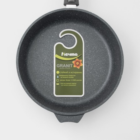 Granite pan, d = 28 cm, removable handle, anti -stick coating, removable handle, glass cover, color gray color-9