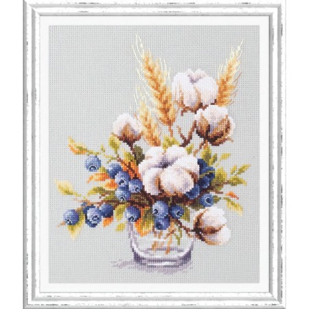 Cross embroidery “Cotton and blueberries”, 18 × 23 cm