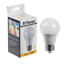 Лампа светодиодная FERON, (7W) 230V E27 2700K A60, LB-91