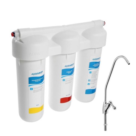 System for filtering water "Aquaphors" Trio, PP5/B510-04/B510-02, softening, 3-step, with a crane, 1.5 l/min