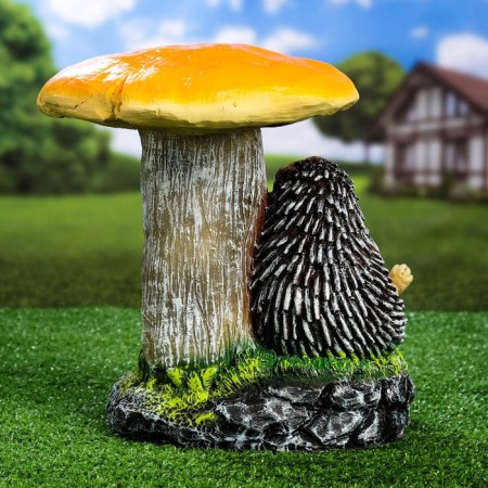 Garden figure "Hedgehog on the side under mushrooms" 24x28x32cm-2