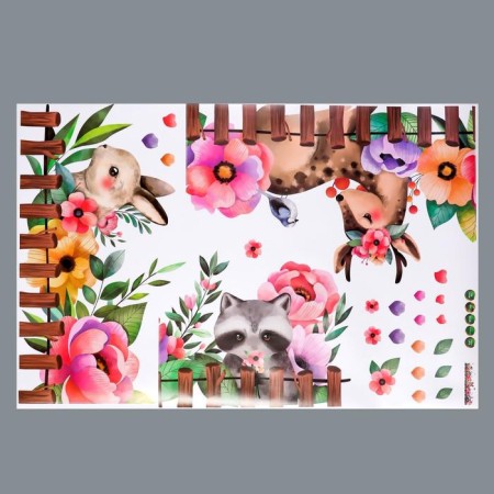 Stick plastic interior color "Forest animals in flowers" 60x90 cm-1