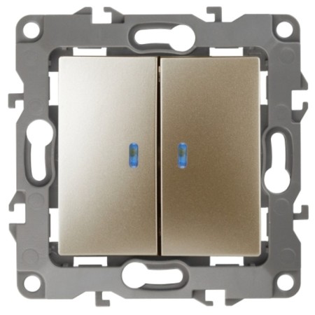 Double switch with backlight, 10AX 250V, IP20, era12, champagne