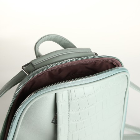 City backpack made of artificial leather with lightning, green color-5