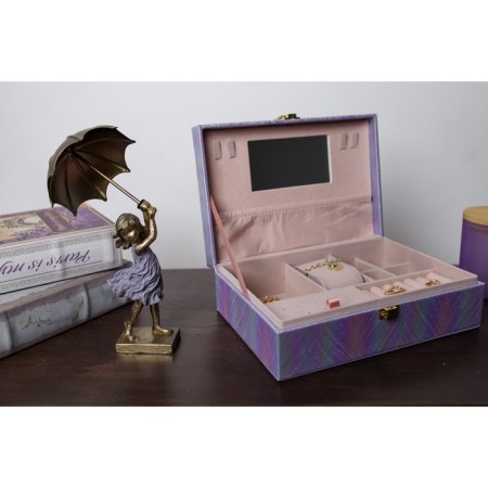 Casket to the leatherette for jewelry "Strips. Texture" Lilac Pearl 7.5x22x15 cm-6