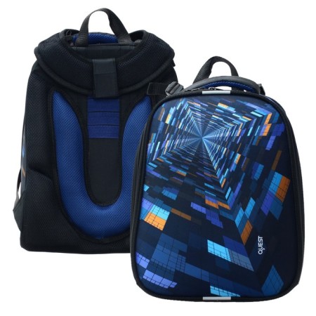 School backpack 38 x 30 x 16 cm, ergonomic back, stavia "quest", multicolor/blue