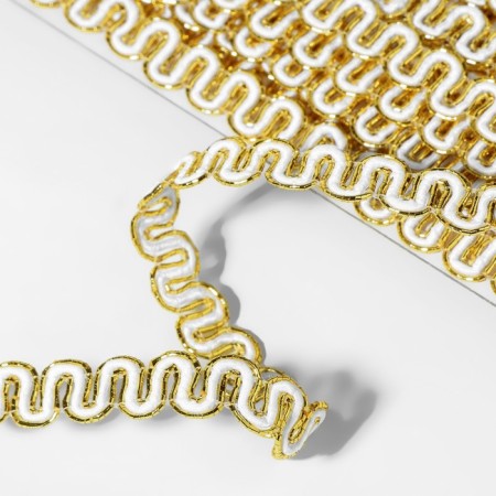 Decorative braid “Wave”, 10 mm, 10 ± 1 m, gold/white color-1
