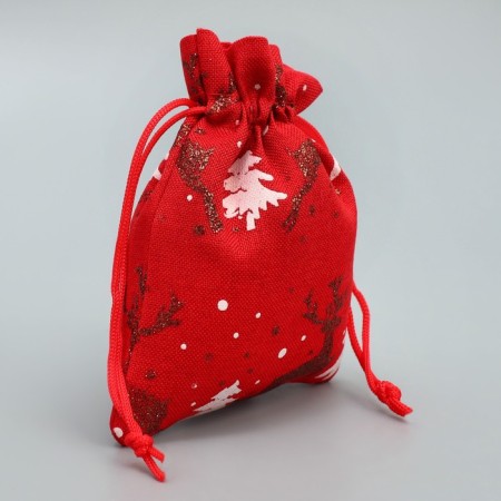 Bag gift canvas “New Year's time”, deer, 10 x 12 cm +/- 1.5 cm, New Year-1