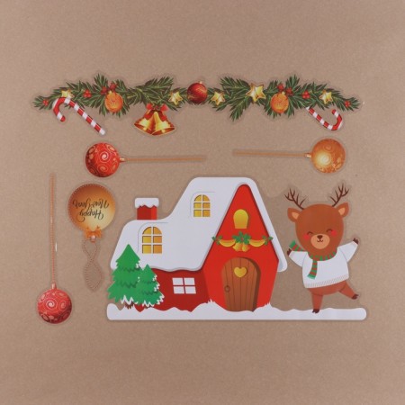 Stickers on the windows "New Year" house, snowman, 2 pieces, 35 x 50 cm