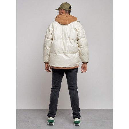 Eco -leather jacket men's, size 52, beige color-3