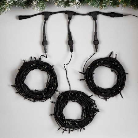 Garland "Clip-Light" 3 threads of 10 m, IP44, UMS, dark thread, 198 LED, glow warm white, 8 modes, 24 V-1