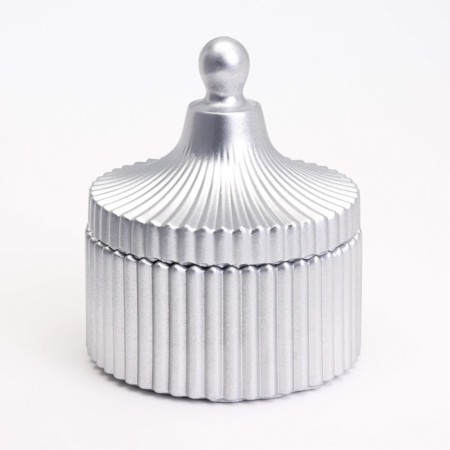 Candle "Dome" in a candlestick with narrow faces of gypsum with a lid, 7.5x9 cm, silver-4