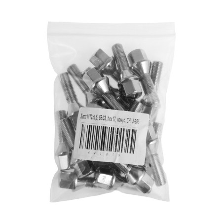 Bolt 12 x 1.5 mm, length 58/33, turnkey 17 mm, cone, chromium, set 20 pcs-2