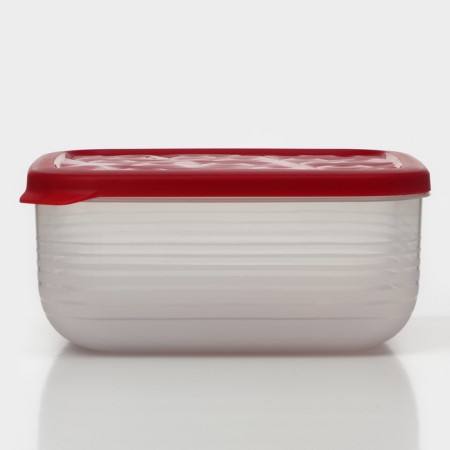 The container is plastic with the lid Flexo, 2.7 l, the color is red-2