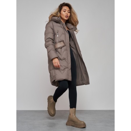 Coat insulated winter female, size 52, brown color-18