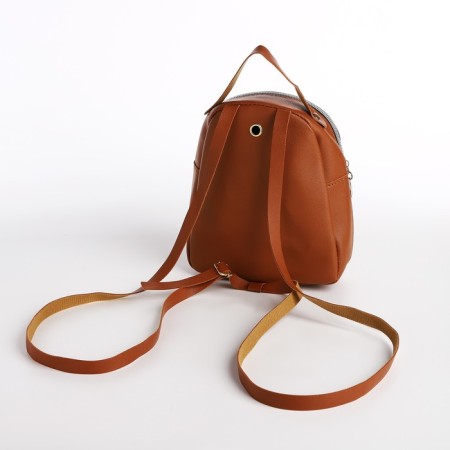 Women's backpack of artificial leather with lightning, 1 pocket, brown color-1